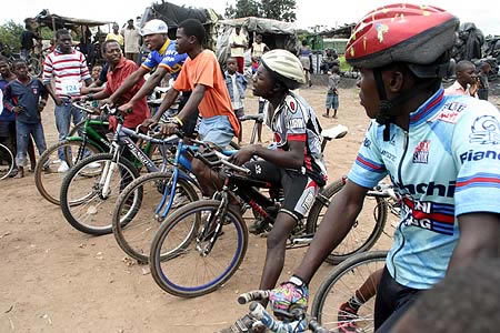 cyclist2 Cyclists prepare for a race during a fundraising event in Mutendere township
