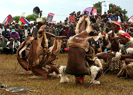 impis IMPIS from South Africa performing a dance during the Nc'wala in Chipata