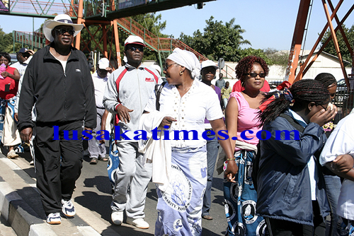 chief_justice1 Chief Justice Ernest Sakala (far left) and Lusaka Archbishop Telesphore Mpundu (sendonf from left) join other Catholic Christians during a fundraising walk for the Child Jesus Cathedral in Lusaka yesterday