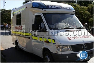 An ambulance on surveillance during the inter-company relay in Lusaka