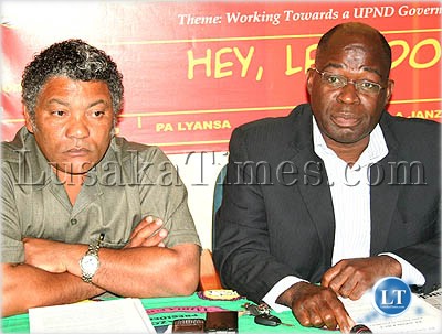 file picture:Pact co-spokesperson PF's Given Lubinda and UPND's Charles Kakoma (r) during a press briefing in Lusaka