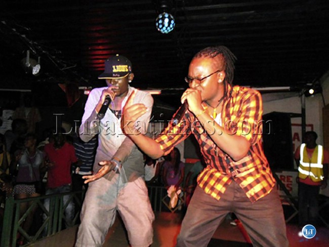 The Vagabond duo on stage at a night club in Lusaka