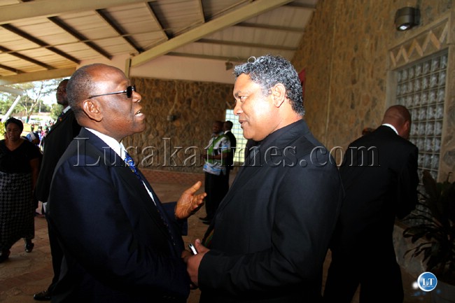 Foreign Affairs and Tourism Minister Given Lubinda chats with Ben Mwila