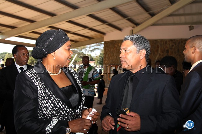 Foreign Affairs and Tourism Minister Given Lubinda talks to Maureen Mwanawasa