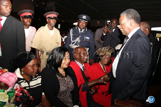 President Michael Sata greets traditional leaders from central province