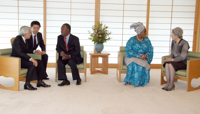 President Micheal Sata with the first lady Dr christine Kaseba having an Audience with Emperor Akihito and the Emperess of Japan at the Imperial residennce in Tokyo President Micheal Sata with the first lady Dr christine Kaseba having an Audience with Emperor Akihito and the Emperess of Japan at the Imperial residennce in Tokyo