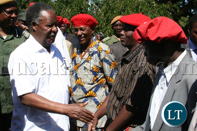 President Michael Sata being welcomed by Baroste Royal Establishment BRE Induna’s when he arrived at Limulunga Palace