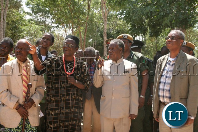 President Sata with Chief Ngambwe at his palace in Ngambwe during his campaign tour for the Kapiri by-elections in Kapiri, April 13, 2013.
