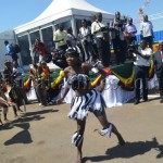 A Zimbabwe cultural group entertaining guests at Victoria Falls
International Airport before the arrival of UNWTO Secretary General
Taleb Rifai yesterday.
UNWTO Secretary General Taleb Rifai (second from far right) watching
the dancers