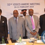 From Far left: Bank of Zambia Governor Michael Gondwe, Southern
Province Minister Daniel Munkombwe, Finance Minister Alexander
Chikwanda and and Securities and Exchange Commission (SEC) secretary
and chief executive Wala Chabala ( far right) at Zambezi Sun Hotel in
Livingstone