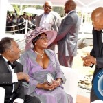 President Sata and First Lady Dr Christine Kaseba speaks with former Botswana president Sir Ketumile Masire during the wedding ceremony of Bona Mugabe (second from right), Daughter to Robert Mugabe , President of the Republic of Zimbabwe and her husband Simba in Harare, Zimbabwe on March 1,2014 -Picture by THOMAS NSAMA