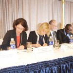 ZESCO managing director Cyprian Chitundu (second from right), Energy
Deputy Minister Charles Zulu (third from right), Swedish Embassy first
secretary Lars Karlsson, Nordea Bank vice president and senior
relationship manager Christina Rydegran, Nordea Bank export and
project finance director Marie Vetland and Standard Bank of South
Africa head of Export Credit Agency and cross-border finance Greg
Fyfe. This was during the signing of US $163 million loan agreement
between ZESCO and the two banks in Lusaka