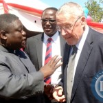 TRANSPORT, Works, Supply and Communications Minister Yamfwa Mukanga
talks to Vice President Dr. Guy Scot as Luapula Province Permanent
Secretary Chanda Kasolo listens, this was during the kick off ceremony
for the construction of 169 communication towers in Matanda area of
Mansa District