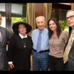 Jonathan Pollard's wife Esther Pollard (2L) meets with Israel's President Shimon Peres (C), Ayelet Shaked (2R), and Nahman Shai (R) and at the president residence in Jerusalem on June 22, 2014.
Photo Credit: Mark Neyman/GPO/Flash90