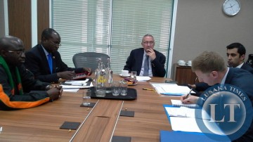 Vice-President Dr Guy Scott with Hon. Humza Yousaf Scotland Minister for External Affairs and International Development (right), press secretary Amos Chanda, Zambia High Commission (left), Robert Kamalata, senior private secretary to the Vice-President (second left)