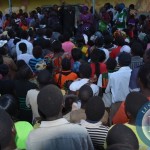 Gender Minister Inonge wina addressing a relly at Mangango market shortly after PF candidate Rogers Lingweshi Lyambai falls in successfully at Mangango primarty school during Filling in of nomination