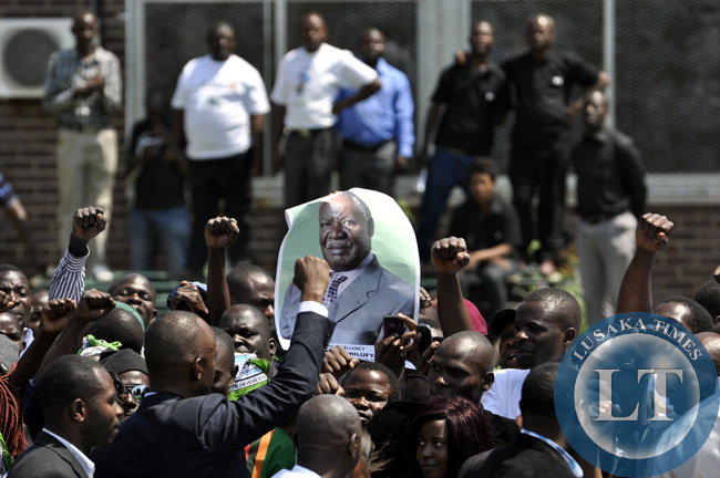 PF supporters chanting slogans for their man, Mulenga Sata before the body of late President Sata arrived