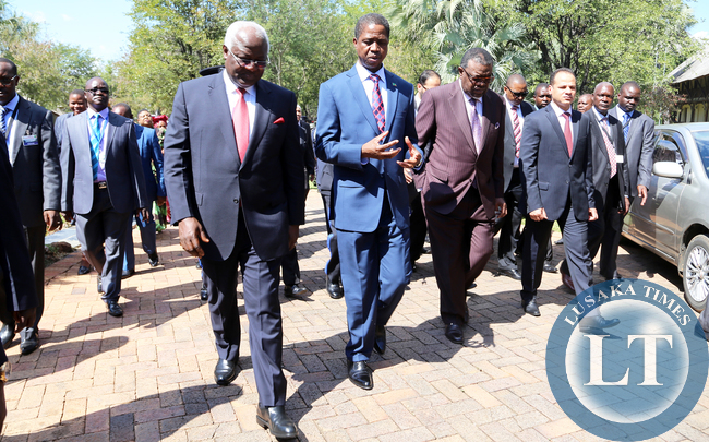 Zambian President Mr Edgar Lungu with Dr Ernest Bai Koroma President of the Republic of Sierra Leone and Nambian President Hage Geingob at the Dr David Livingstone Safari in Livingstone The Summit of the African Union Committee of Ten Heads of State on the Reform of the Security Council on Saturday 10th May2015 . Pictures By EDDIE MWANALEZA/STATEHOUSE.