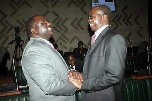 Community development deputy minister Jonas Shakafuswa with finance minister Situmbeko Musokotwane