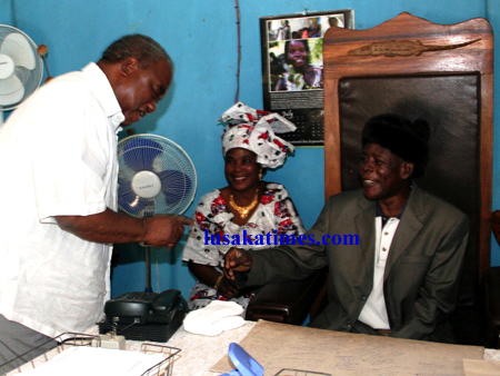 Paramount chief Chitimukulu and his wife receive President Banda at his palace in Mungwi at the weekend