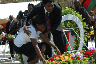 Late Levy Mwanawasa's children mourning when laying wreaths on his grave during the memorial service in Lusaka
