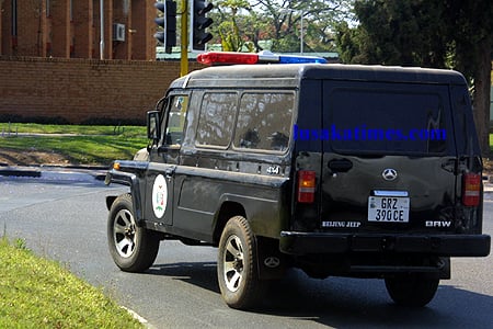 One of the government procured hearses making its way out of Lusaka after the vehicles were released to the districts by the ministry of local government and housing
