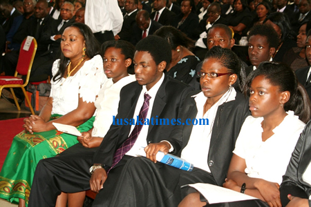 Mrs Maureen mwanawasa and her children during the memorial service for the late Levy Mwanawasa in Lusaka