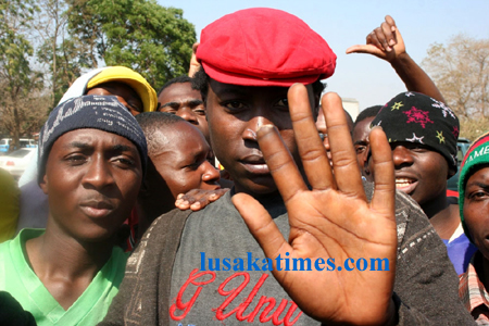 Nasta enterprise workers protesting against poor working conditions outside the government office complex in Lusaka