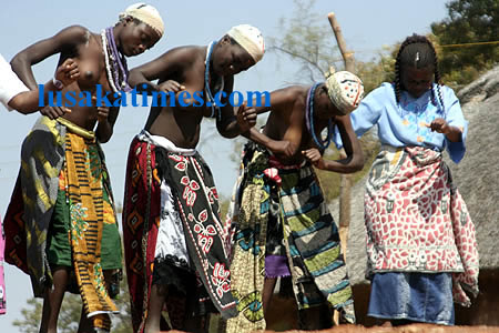 Girls that just came of age dancing during the Kulamba traditional ceremony in Katete
