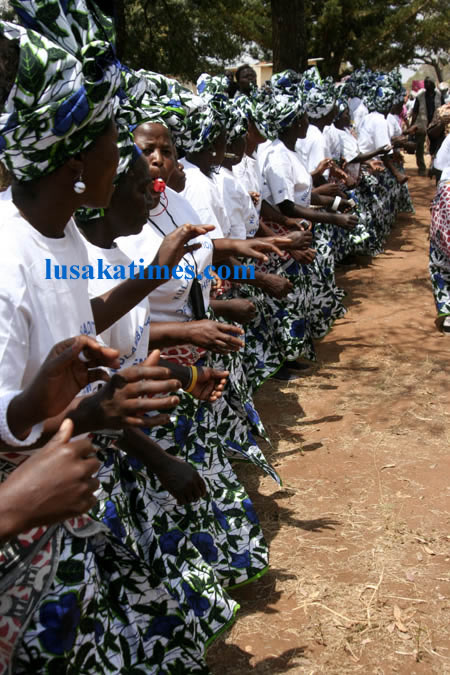 A dance troupe that welcome visitors to paramount chief Gawa Undi's palace in Katete