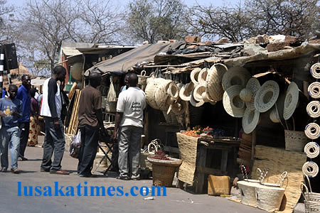 An artists selling woven artifacts at Luangwa along the Great East Road