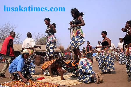 Female initiates dancing during the Malaila traditional ceremony in Mambwe