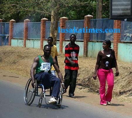 A physically challenged athlete during the Millenium Development Goals race in Lusaka