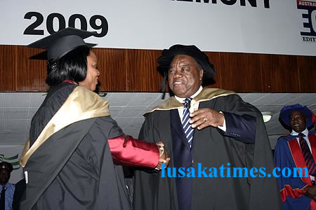 President Banda lauds Mrs Maureen Mwanawasa after she graduated with a master of business administration at the Ausrtalian Institute of Business Administration