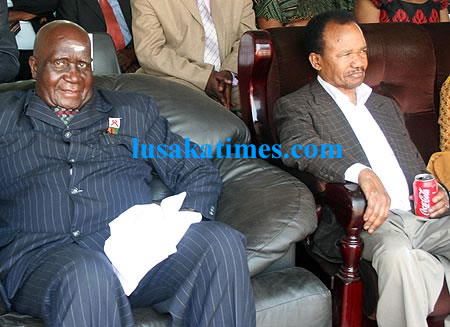 First and second republican president Kenneth Kaunda and Frederick Chiluba following proceedings at Kusefya Pangwena traditional ceremony in Mungwi district