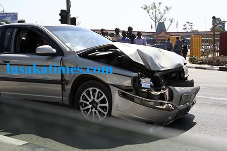 A car smashed road traffic accident along the great east road near Manda Hill in Lusaka