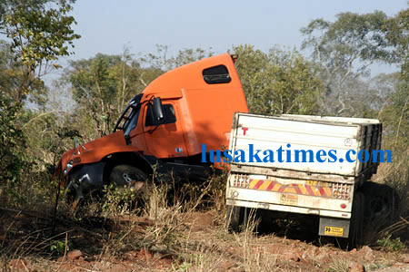 A truck went off the road along the great east road near Chipata
