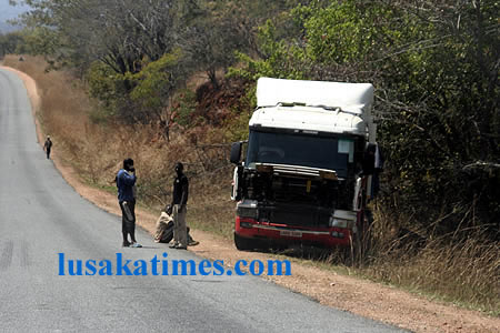 A truck is stuck because of over heating along the great east road