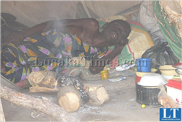 An old woman from Egypt Compound near Fisheries Training Institute in  Sinazongwe district battling for her life in a makeshift hamlet and she has no relatives to take care of her.