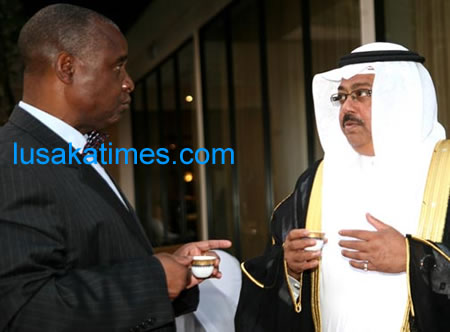 Community Development and Social services Minister Micheal Kaingu talks to Saudi Arabia ambassador to Zambia Hassan Attar during that country’s 77th national day
