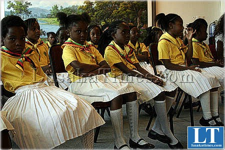 Young members of the Girl Guides  Association of Zambia waiting to witness the investiture badging ceremony in Lusaka