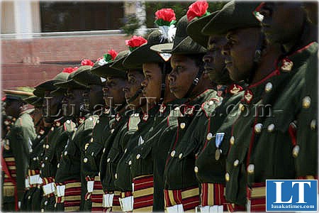 Zambia Army soldiers on parade during the laying of wreaths at the freedom statue in Lusaka