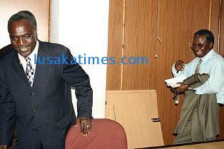 MMD Solwezi central parliamentary candidate Albert Chifita followed by chairman for elections Mike Mlongoti after being adopted to contest the vacant parliamentary seat on the ruling party