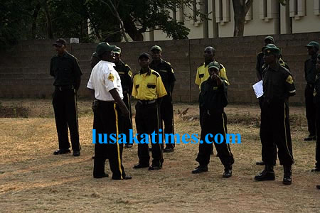 Some guards on parade before going to take up their security roles in Lusaka's Roma township