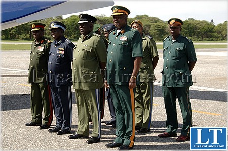 Defence chiefs wait to salute for President Banda before he left for Kalabo Defence chiefs wait to salute for President Banda before he left for Kalabo