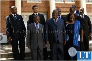 President Banda poses for the picture with ministers and other government officials after their swearing in ceremony at State House