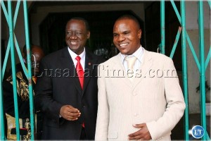 Information and Broadcasting Services Minister Ronnie Shikapwasha talks to Burning Bush Ministries Senior Pastor Stephen Nkhata after he officially opened a conference in Lusaka, Dec 27th.
