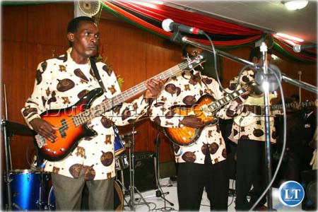 The Green Labels bands plays music at a State banquet which was hosted by President Rupiah Banda in honour of South Africa President Jacob Zuma