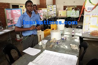 A PUPIL showcases a science project during a fair at Licef school in Lusaka