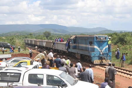 The first train carrying ballast stones for the completion of the Chipata/Mchinji railway project arrived in Chipata today to the excitement of residents that gathered to witness the laying of the stones on the railway track.